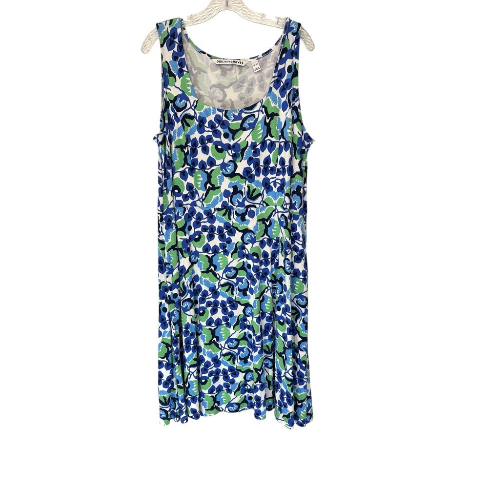 Girls With Curve Blue Green Floral Sleeveless Stretch Casual Sun‎ Dress Size XLP